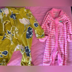 Pink Striped Onesie and Floral Yellow Onesie Set